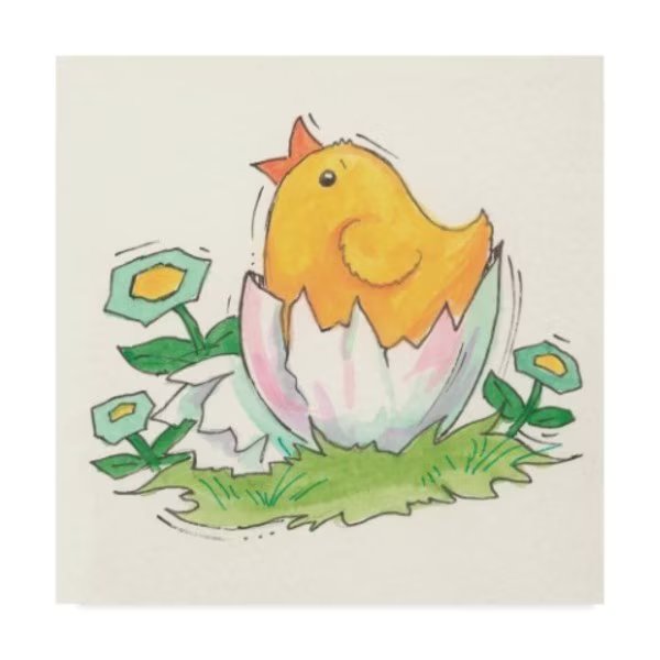Beverly Johnston 'Chick W/Egg' Canvas Art, 14x14, Trademark Fine Art, Mfr#: ALI39987-C1414GG